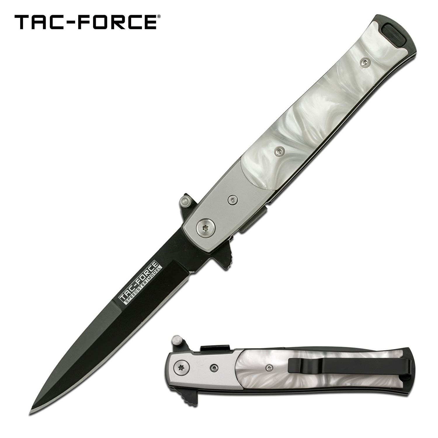 8.5" Mother Of Pearl Stiletto Spring Assisted Knife - Tophatter's Army Products & Self Defense Collectible Weapons - Tophatter Daily Deals